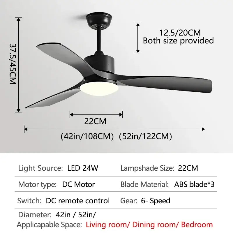 Modern dark bronze ceiling fan with led light bedroom remote control