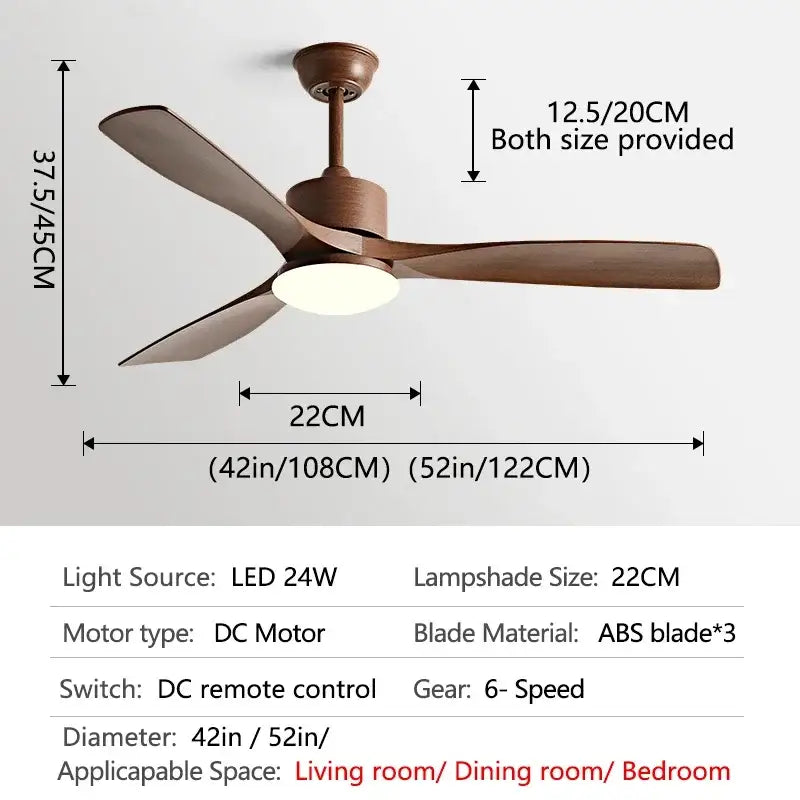 Modern dark bronze ceiling fan with led light bedroom remote control