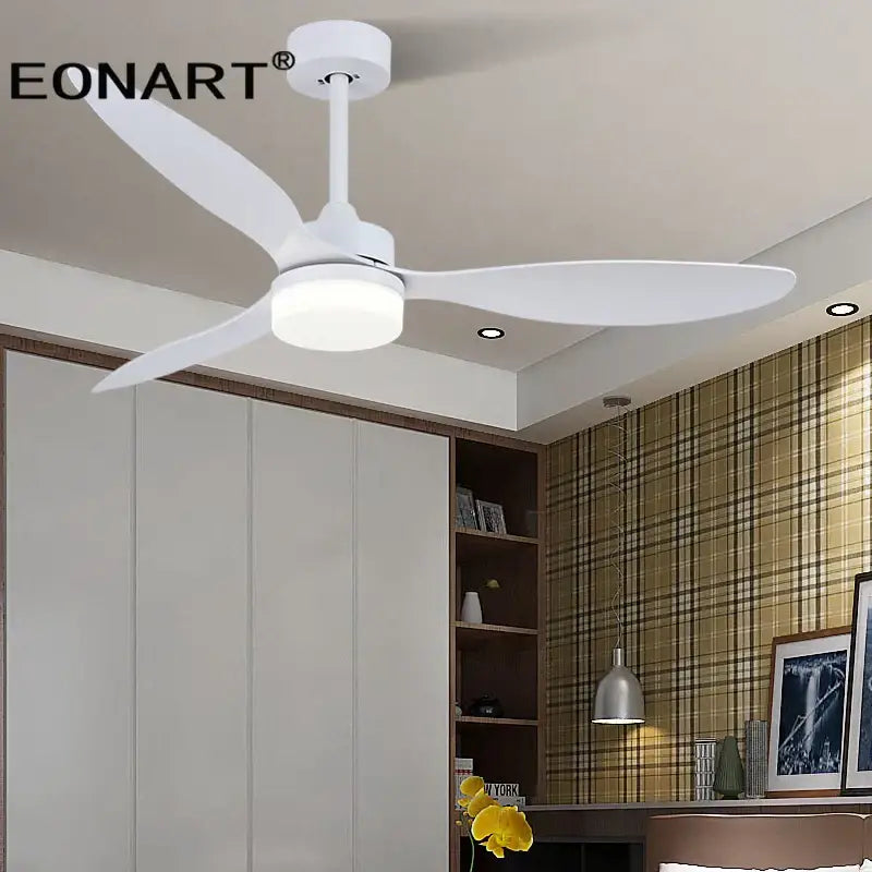 Modern black & dark brown ceiling fan with remote control bedroom light