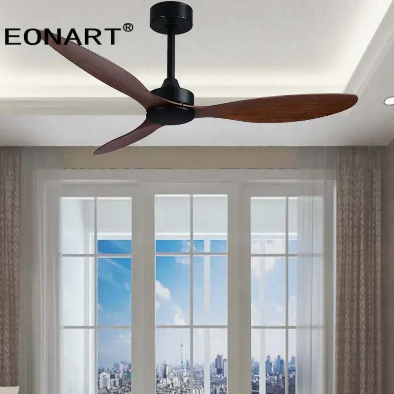 Modern black & dark brown ceiling fan with remote control bedroom light