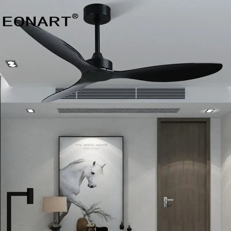 Modern black & dark brown ceiling fan with remote control bedroom light