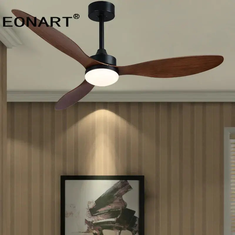 Modern black & dark brown ceiling fan with remote control bedroom light