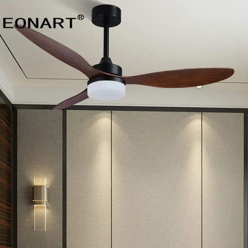 Modern black & dark brown ceiling fan with remote control bedroom light
