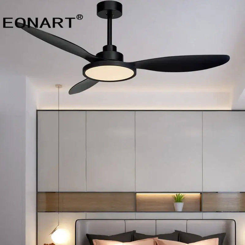 Modern black & dark brown ceiling fan with remote control bedroom light