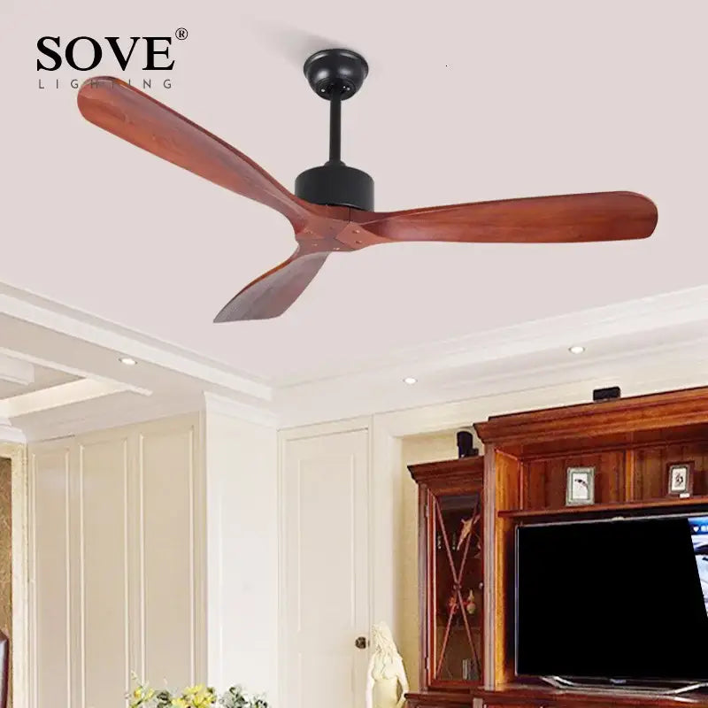 Vintage white wooden ceiling fan living room with remote control
