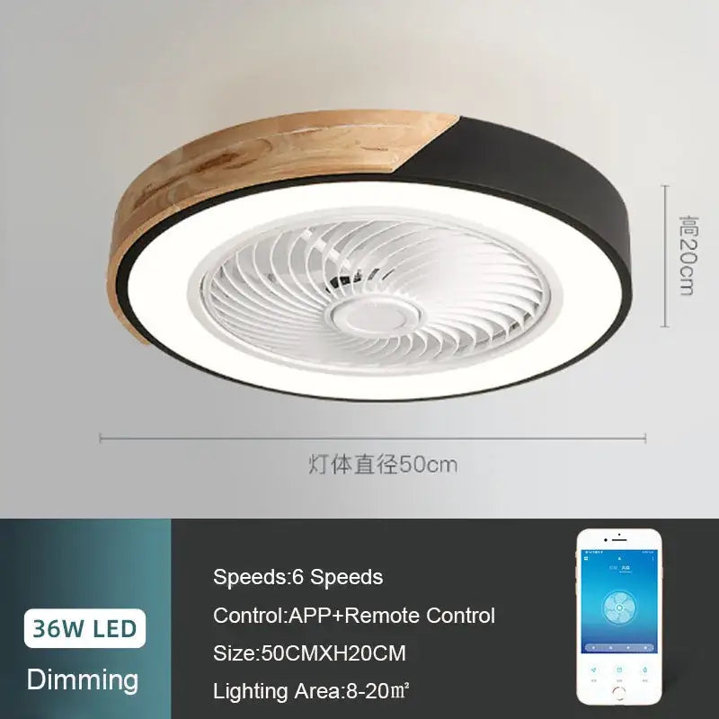 Modern white & light wood circular ceiling fan light living room