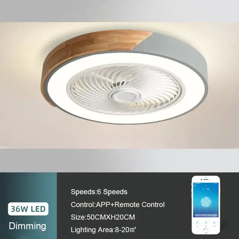 Modern white & light wood circular ceiling fan light living room