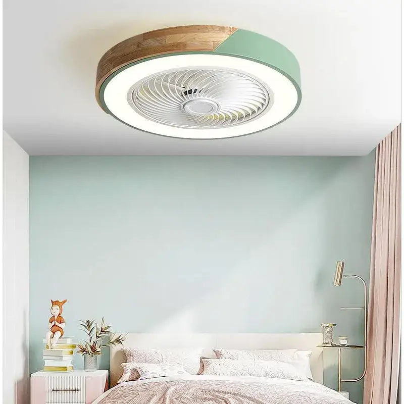 Modern white & light wood circular ceiling fan light living room