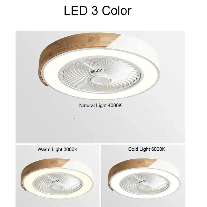 Modern white & light wood circular ceiling fan light living room