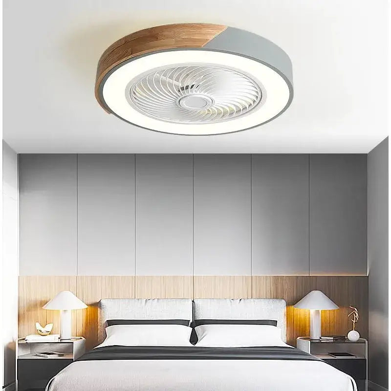 Modern white & light wood circular ceiling fan light living room