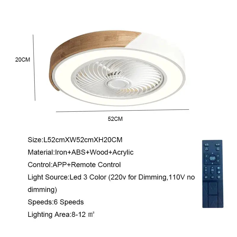 Modern white & light wood circular ceiling fan light living room