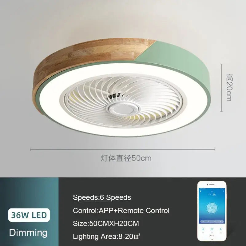 Modern white & light wood circular ceiling fan light living room