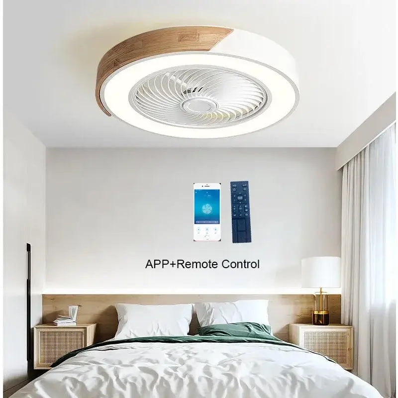 Modern white & light wood circular ceiling fan light living room