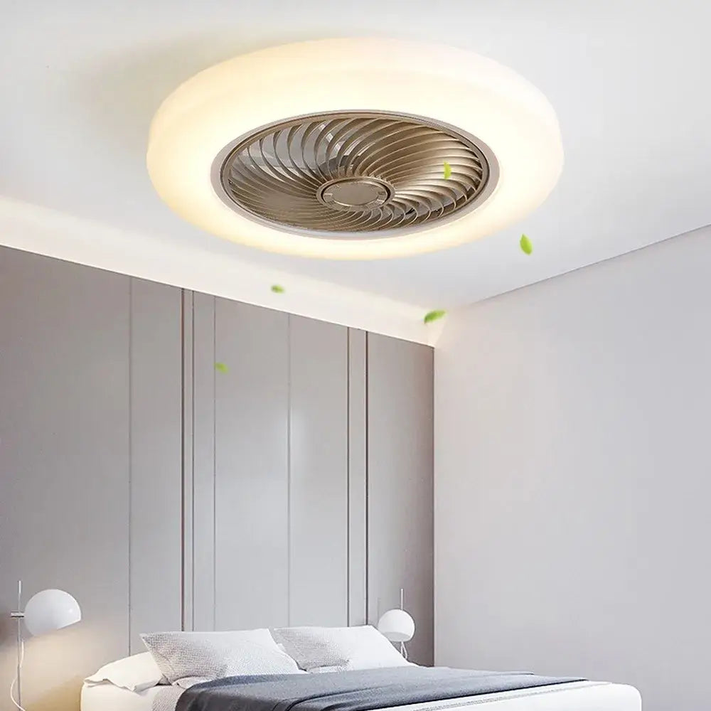 Modern white smart ceiling fan with retractable blades bedroom light