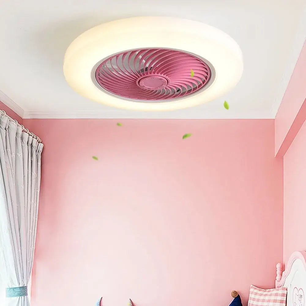 Modern white smart ceiling fan with retractable blades bedroom light