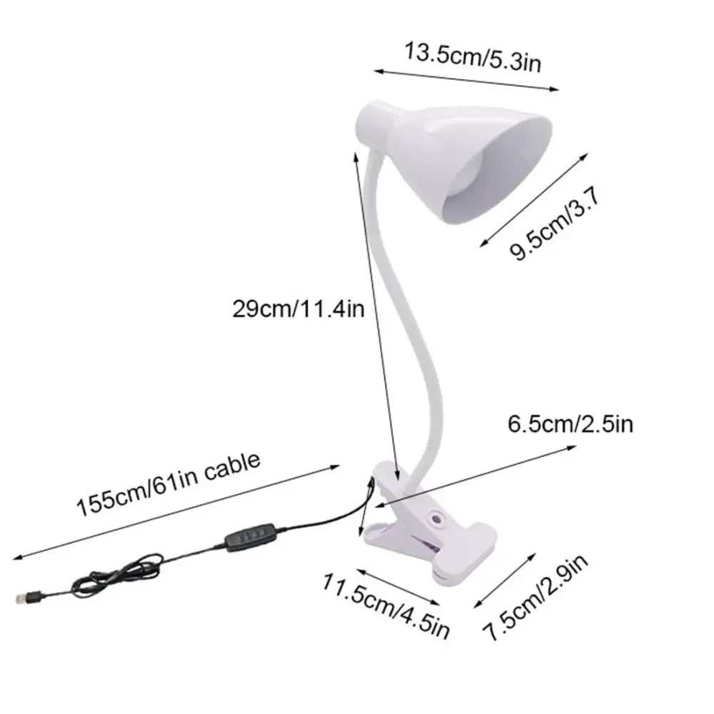 Dimmable white led clip lamp – bedroom flexible night light