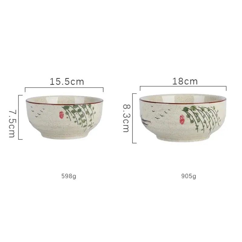 Hand-painted nature motif ceramic ramen bowl – kitchen dining bowl