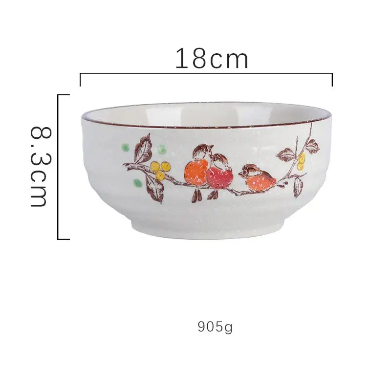 Hand-painted nature motif ceramic ramen bowl – kitchen dining bowl