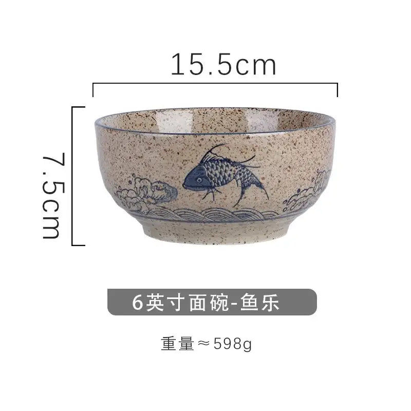 Hand-painted nature motif ceramic ramen bowl – kitchen dining bowl