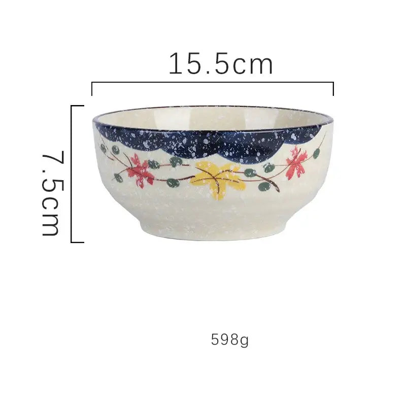 Hand-painted nature motif ceramic ramen bowl – kitchen dining bowl