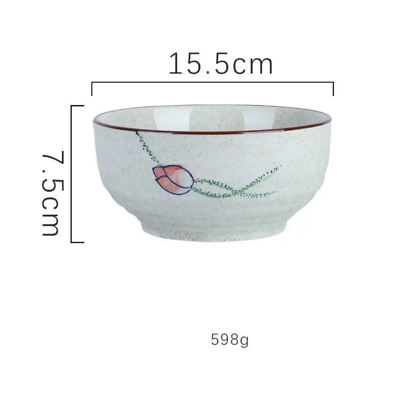 Hand-painted nature motif ceramic ramen bowl – kitchen dining bowl