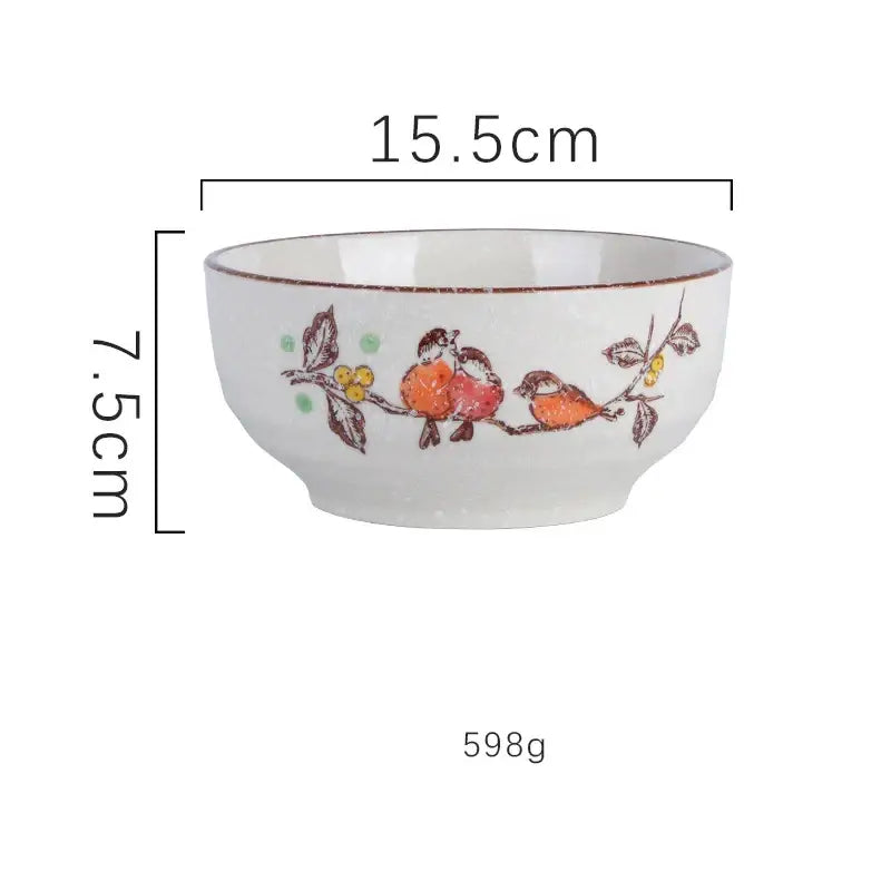 Hand-painted nature motif ceramic ramen bowl – kitchen dining bowl