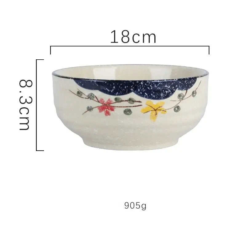 Hand-painted nature motif ceramic ramen bowl – kitchen dining bowl