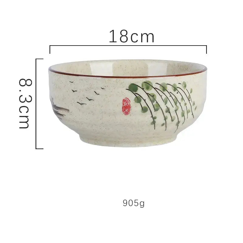 Hand-painted nature motif ceramic ramen bowl – kitchen dining bowl