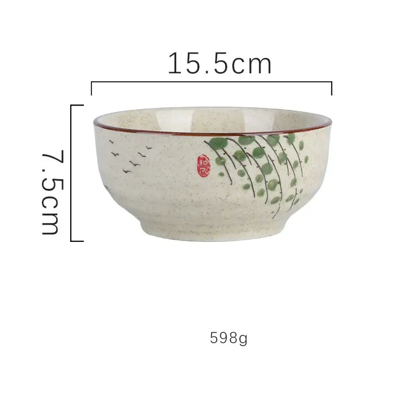 Hand-painted nature motif ceramic ramen bowl – kitchen dining bowl