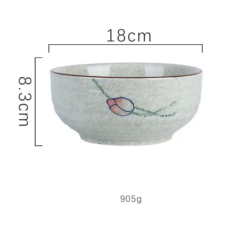 Hand-painted nature motif ceramic ramen bowl – kitchen dining bowl