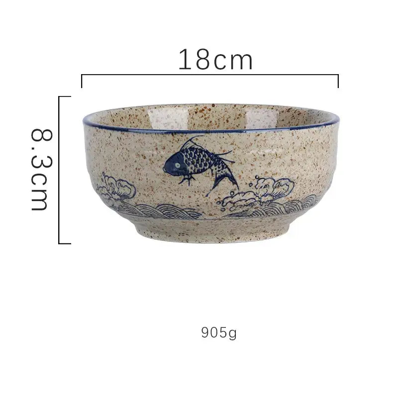Hand-painted nature motif ceramic ramen bowl – kitchen dining bowl