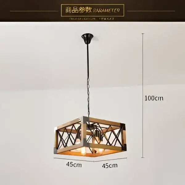 Rustic industrial style pendant lamp wood & black metal dining room