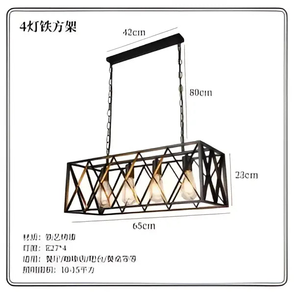Rustic industrial style pendant lamp wood & black metal dining room