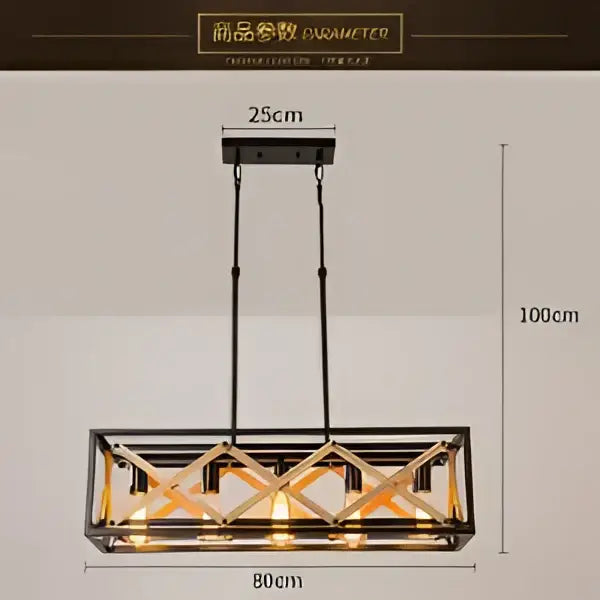 Rustic industrial style pendant lamp wood & black metal dining room
