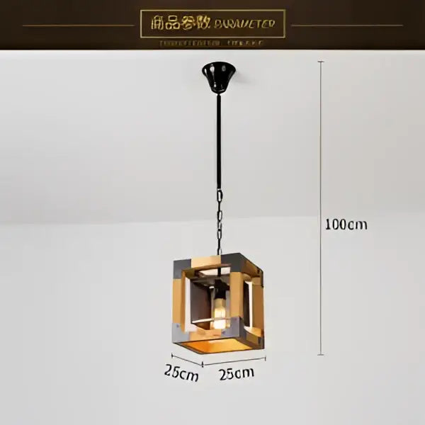 Rustic industrial style pendant lamp wood & black metal dining room