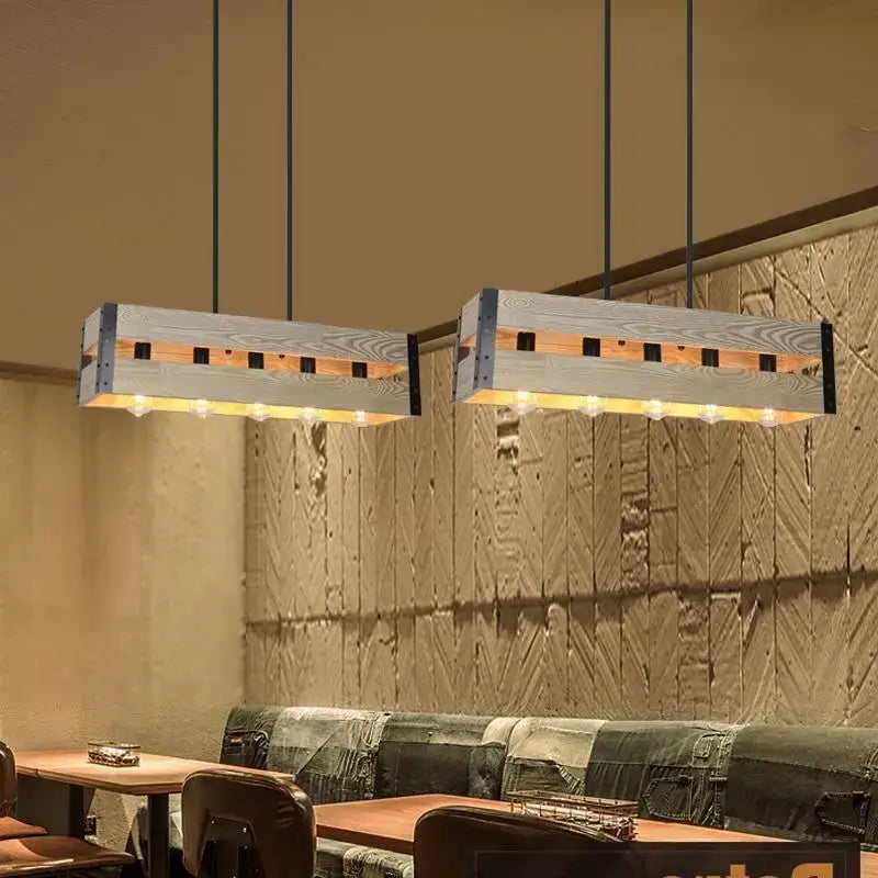 Rustic industrial style pendant lamp wood & black metal dining room