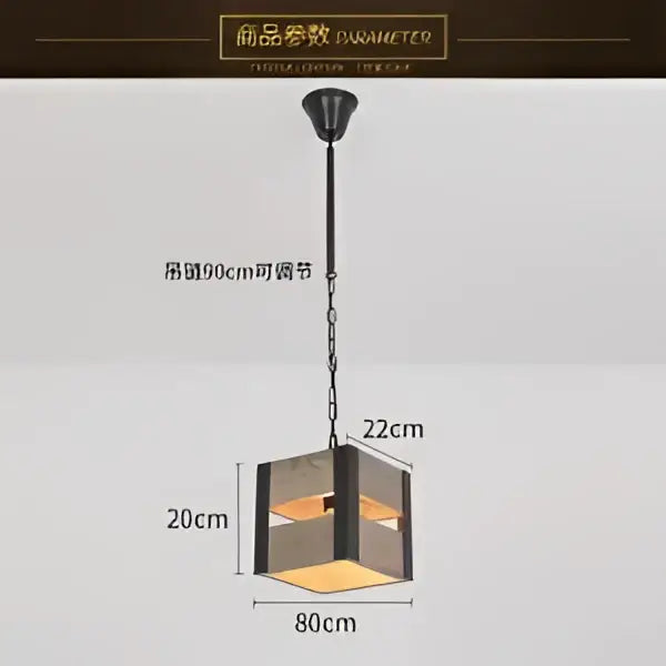 Rustic industrial style pendant lamp wood & black metal dining room