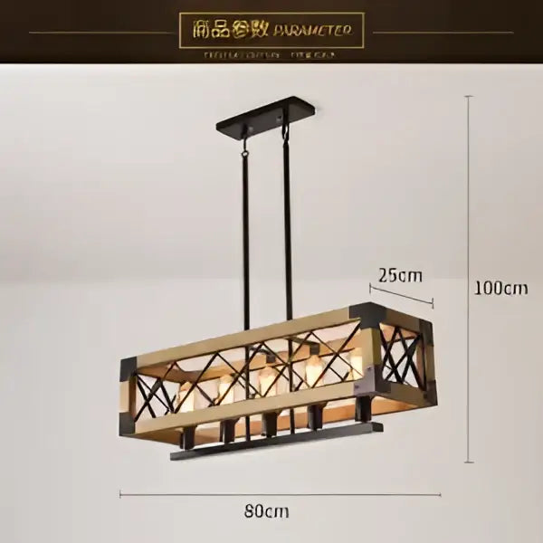 Rustic industrial style pendant lamp wood & black metal dining room