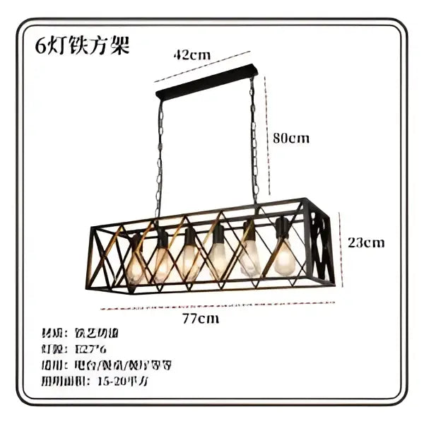 Rustic industrial style pendant lamp wood & black metal dining room