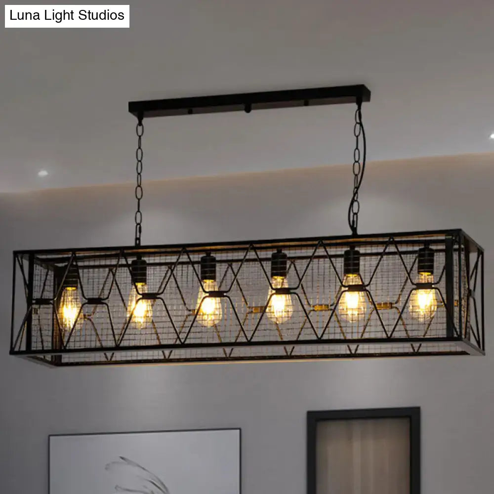 Industrial black metal rectangular mesh island light kitchen e26 e27