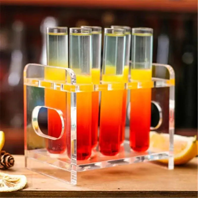 Modern wood and glass tube cocktail glass set dining room decor