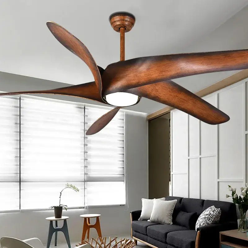 Rustic brown blades ceiling fan with led light for living room
