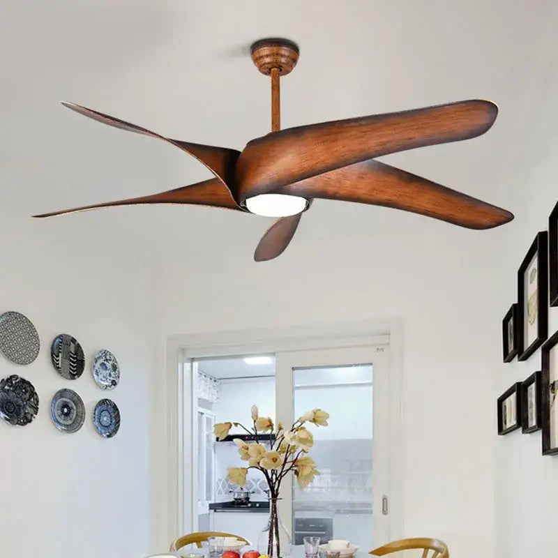 Rustic brown blades ceiling fan with led light for living room
