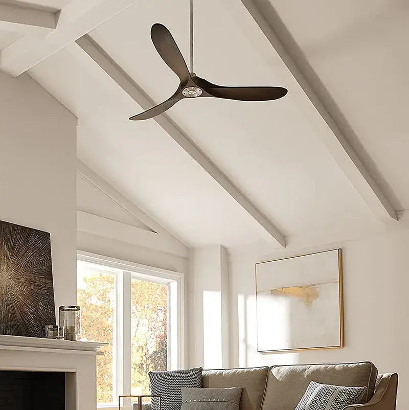 Industrial vintage wood ceiling fan living room brushed steel hub