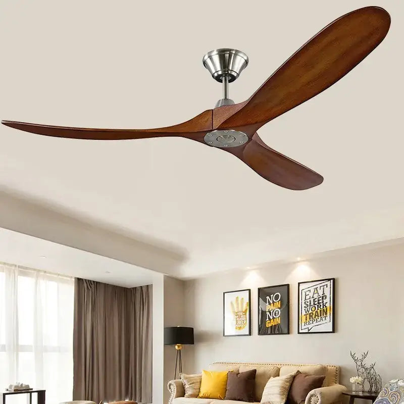 Industrial vintage wood ceiling fan living room brushed steel hub