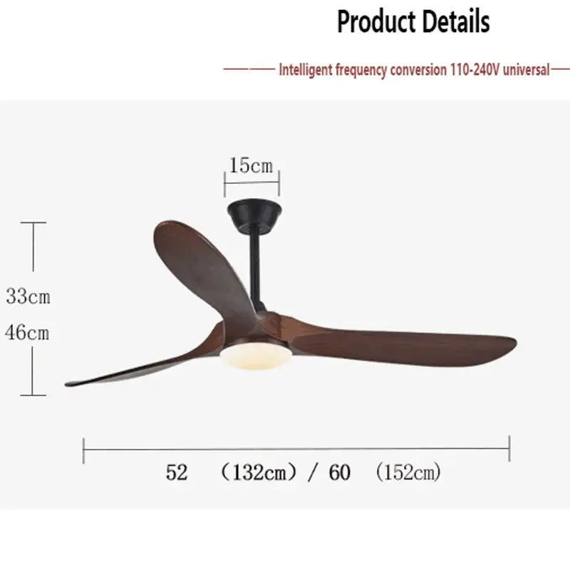 Industrial vintage wood ceiling fan with remote control living room