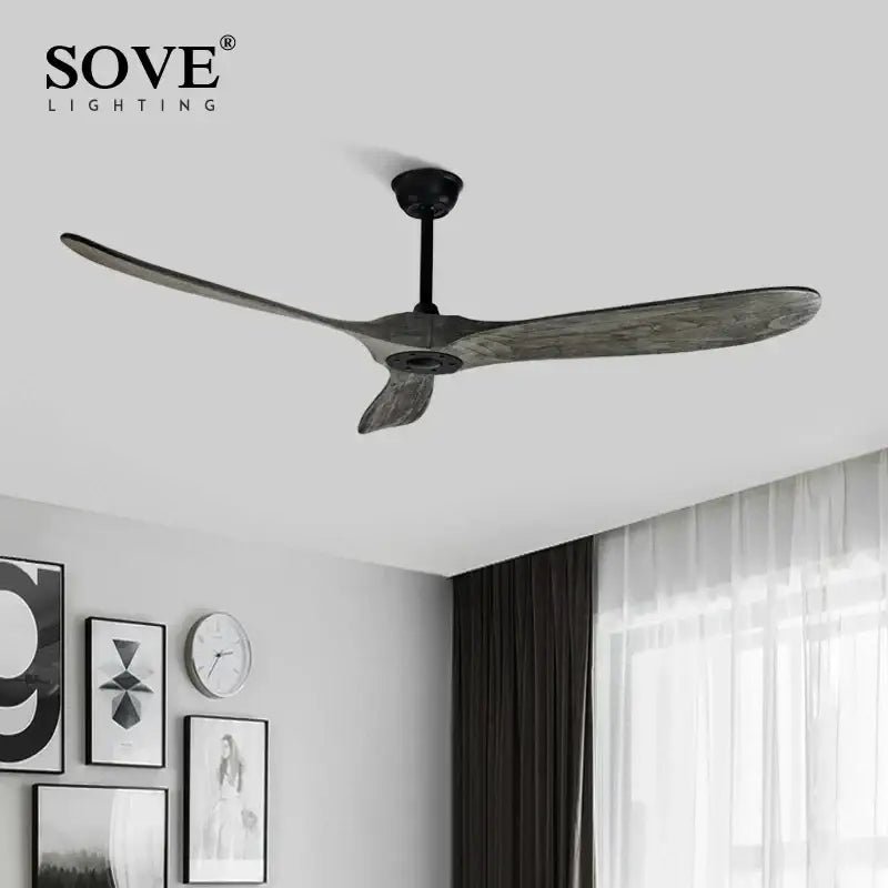 Vintage wood ceiling fan with remote control living room 60 inch