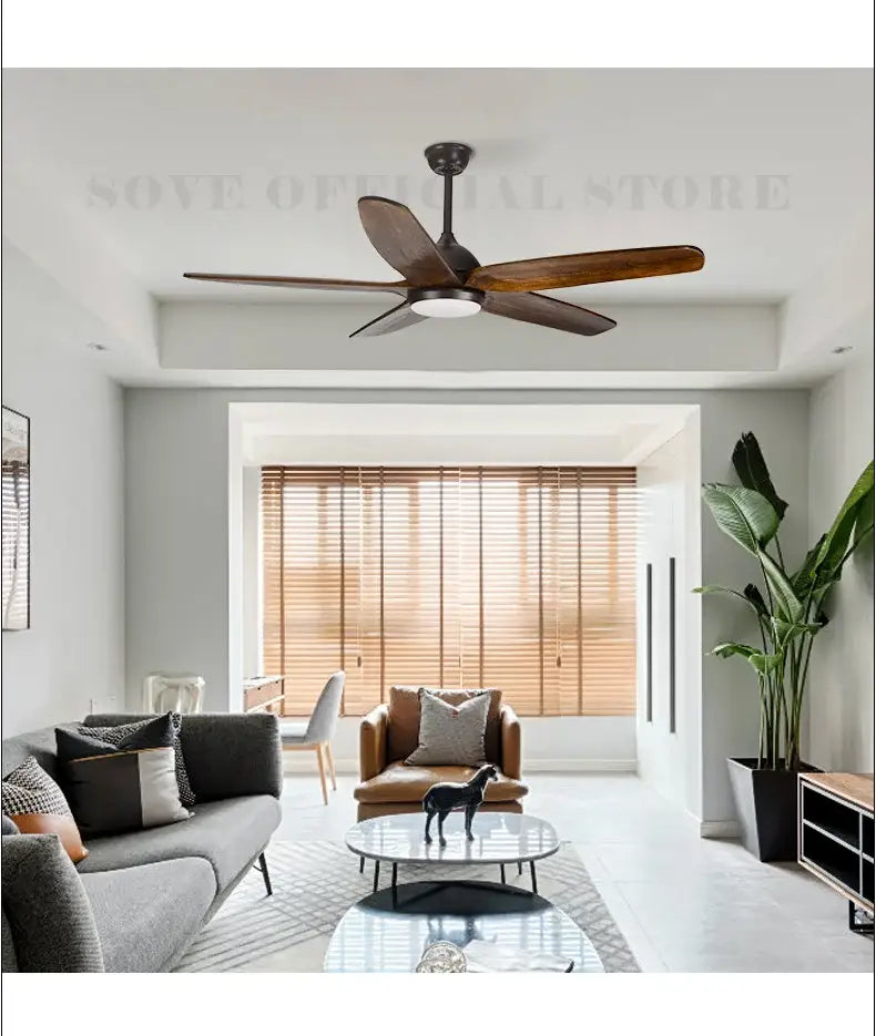 Modern dark brown wood ceiling fan with led light living room remote