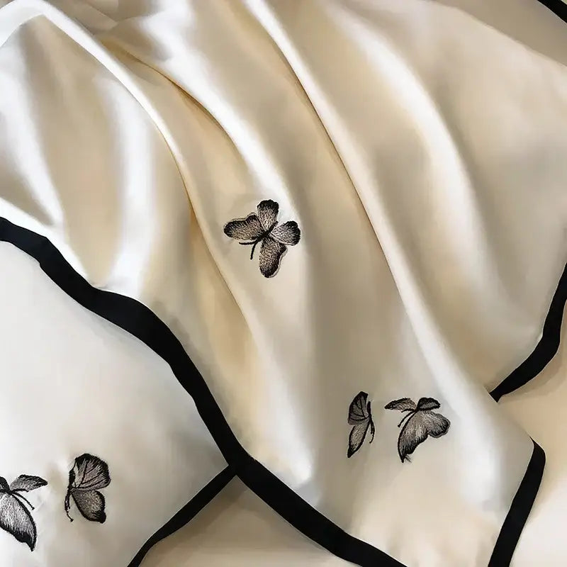 Cream & black 600tc egyptian cotton butterfly bedding set bedroom