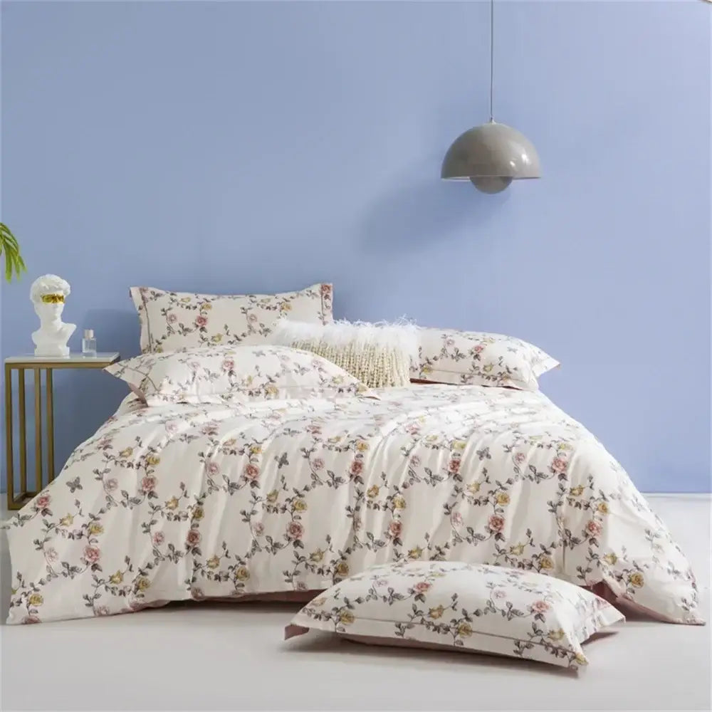 White floral teal 600tc egyptian cotton bedding set bedroom duvet cover